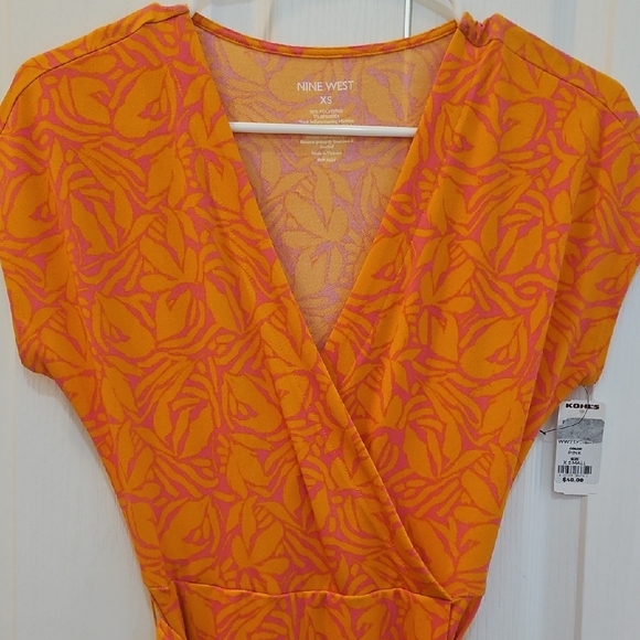 Nine West Dolman Sleeve Orange Mini Wrap Sundress Size XS NWT - Picture 3 of 7